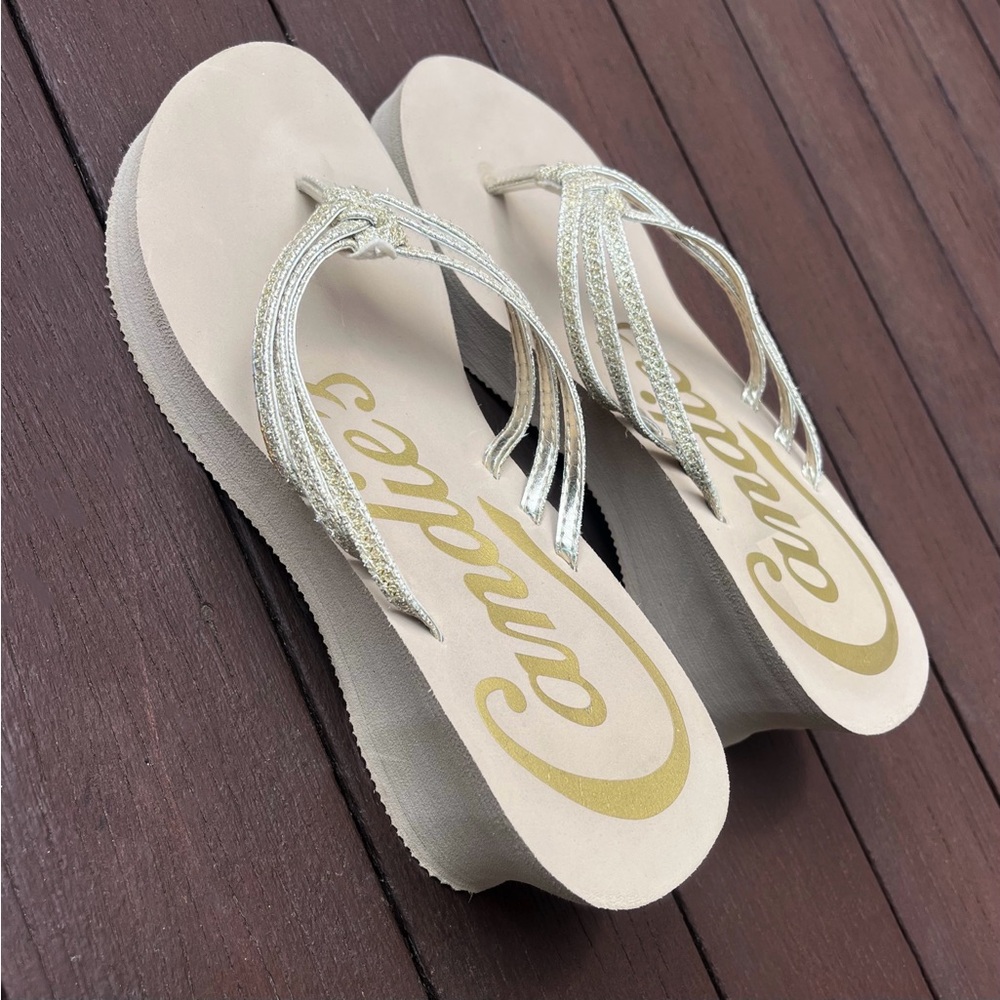 Candie’s Gold Platform Flip Flops